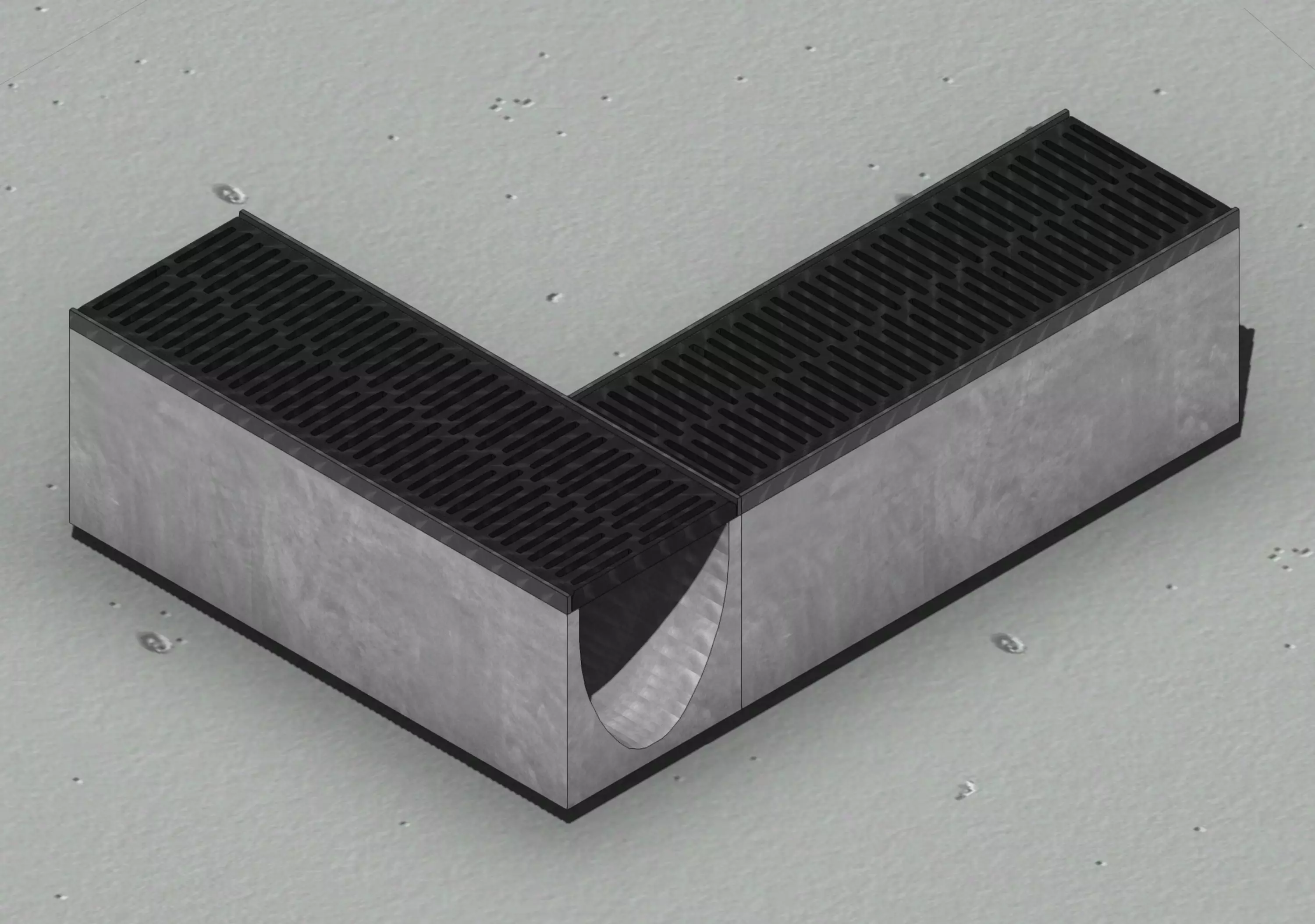 V300 Drain Channel Corner 90 Degree Concrete with Grate 3D model