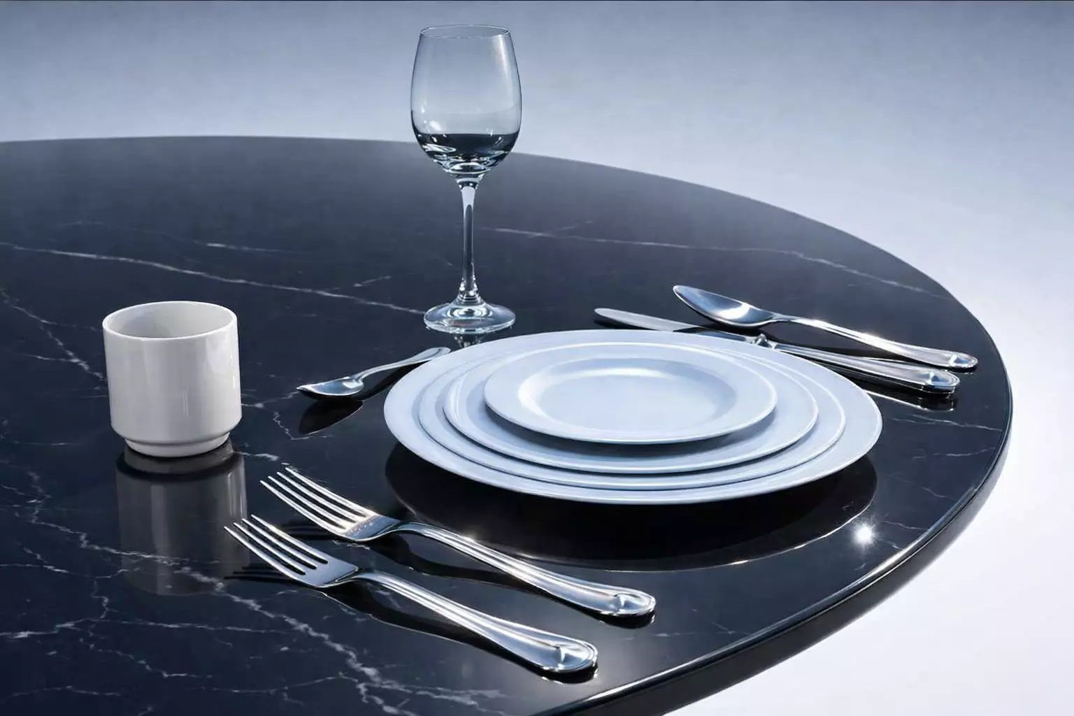 Tableware Set a set of dishes on the table Low-poly 3D model