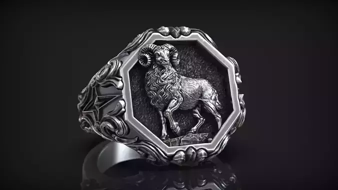 Aries Zodiac Sign Ring Antique Sculpture Signet