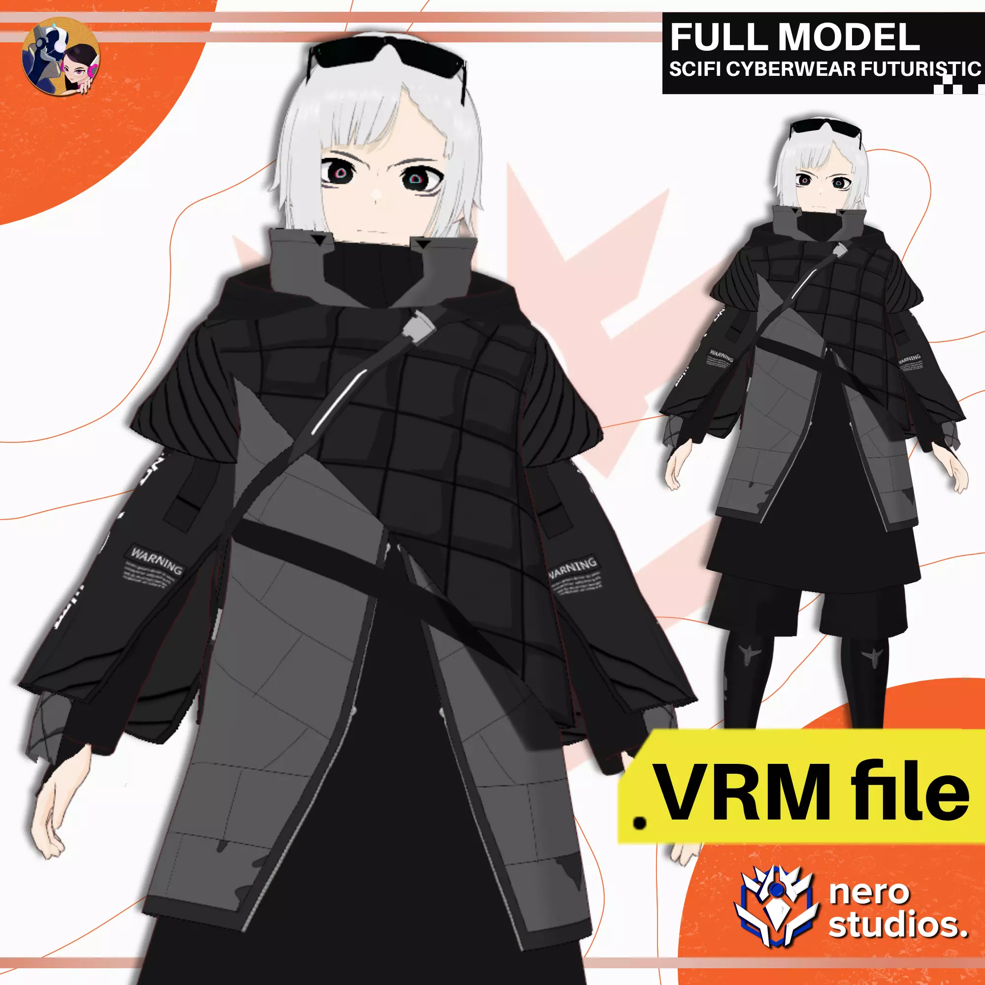 VRM SCIFI CYBERWEAR FUTURISTIC OUTFIT BOY URBAN STYLE VTUBER 3D model