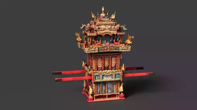 Chinese Wedding Sedan Chair  Low-poly 3D model 6