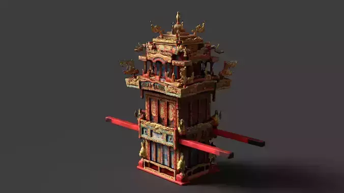 Chinese Wedding Sedan Chair  Low-poly 3D model 2