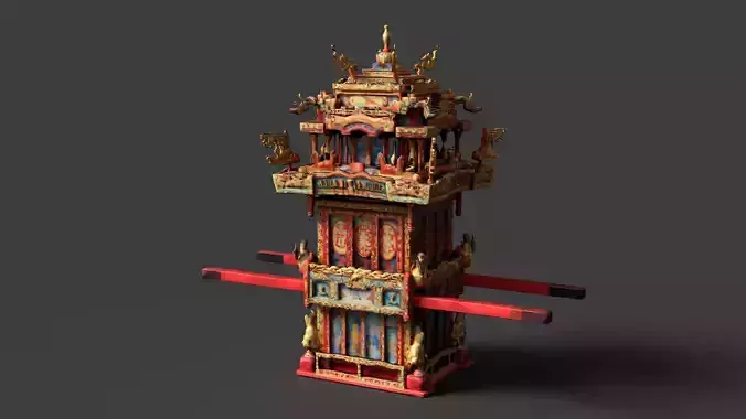 Chinese Wedding Sedan Chair  Low-poly 3D model 5