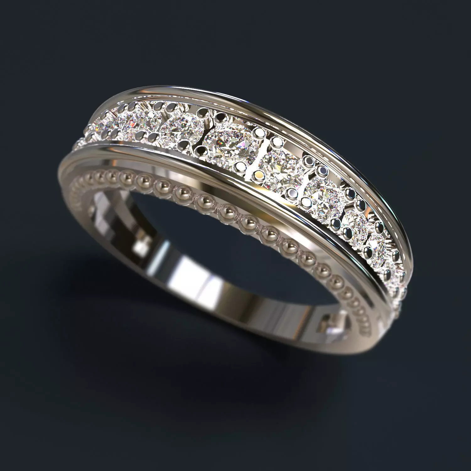 Ring wedding with diamonds 3D print model_0