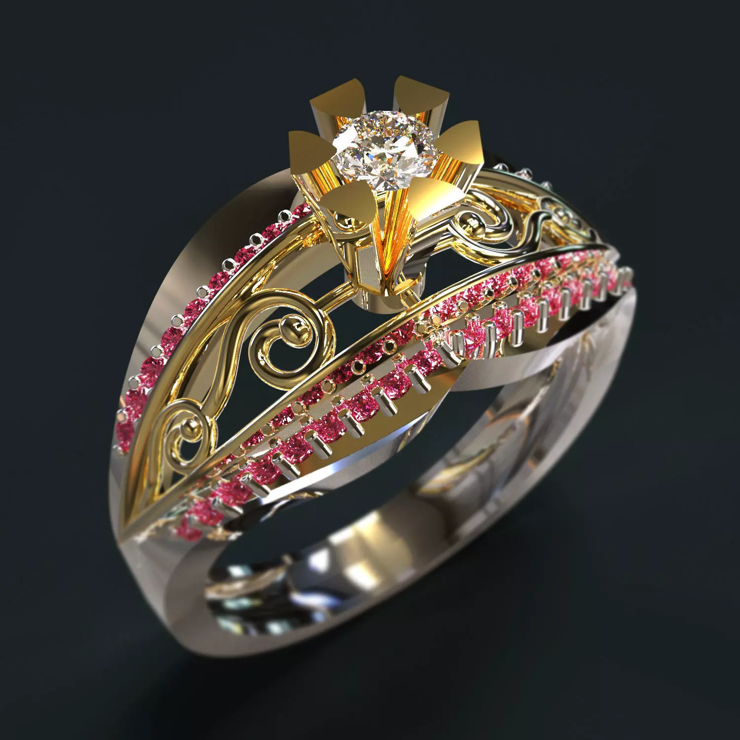 Ring gold and sapphire 3D print model_0