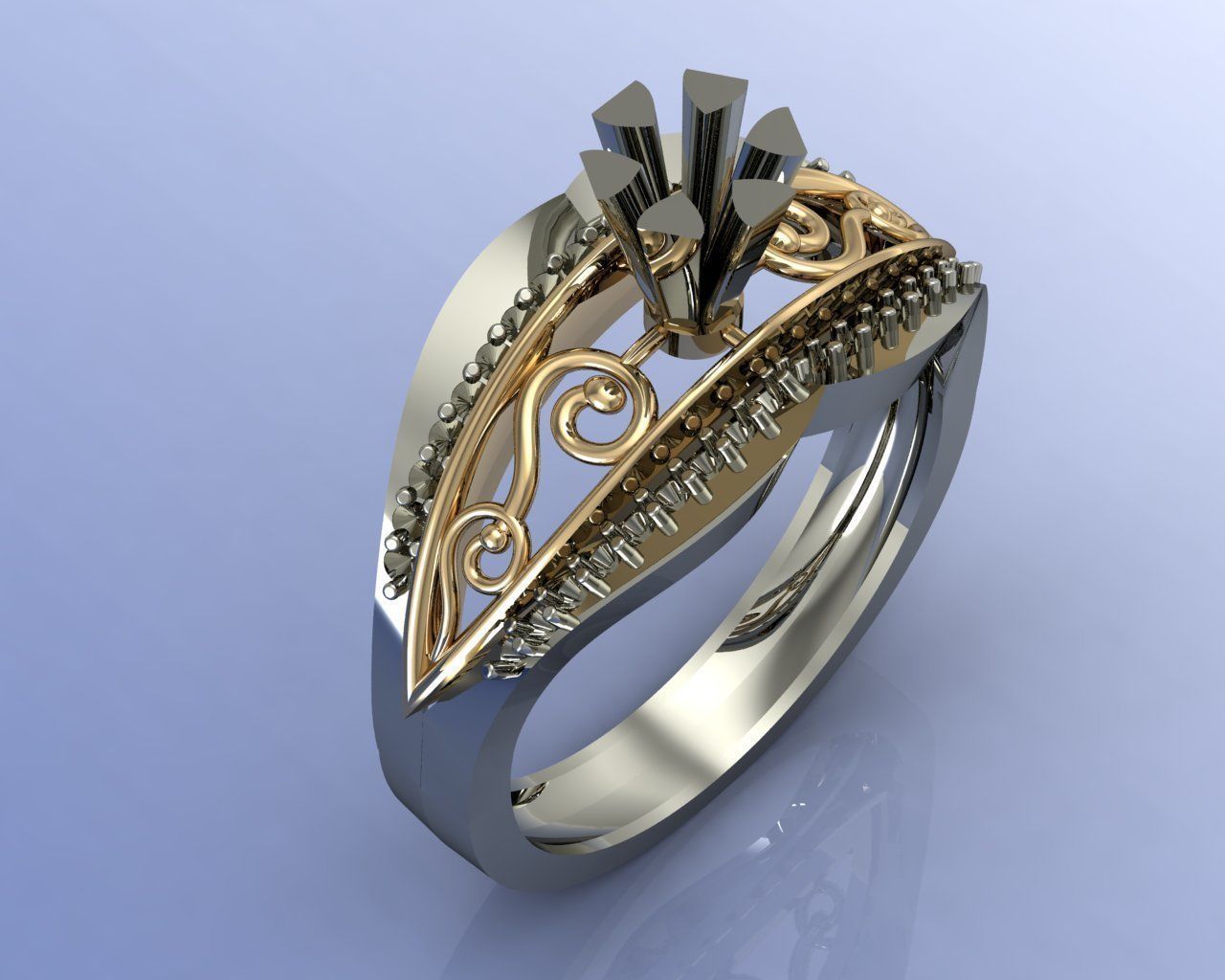 Ring gold and sapphire 3D print model_2