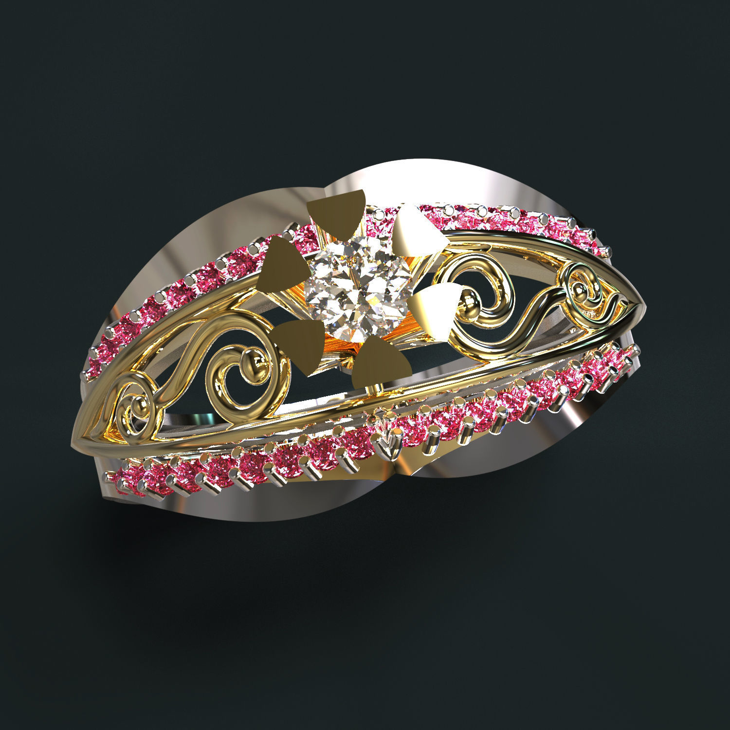 Ring gold and sapphire 3D print model_1
