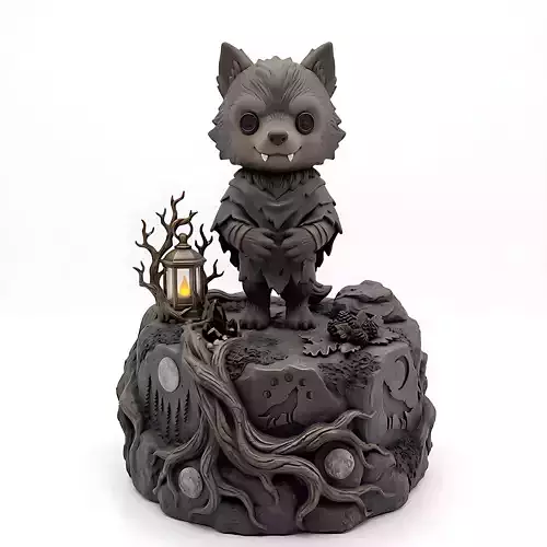 Cute Werewolf Halloween Decor STL Miniature Forest Base