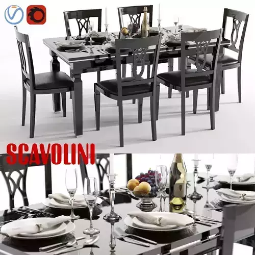 Scavolini Baccarat Black Table and Chairs 3D model