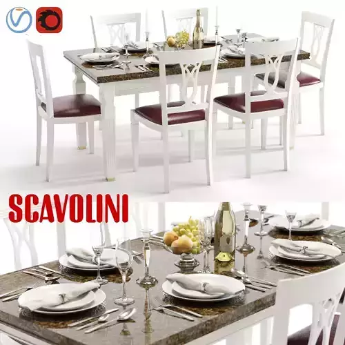 Scavolini Baccarat White Table and Chairs 3D model
