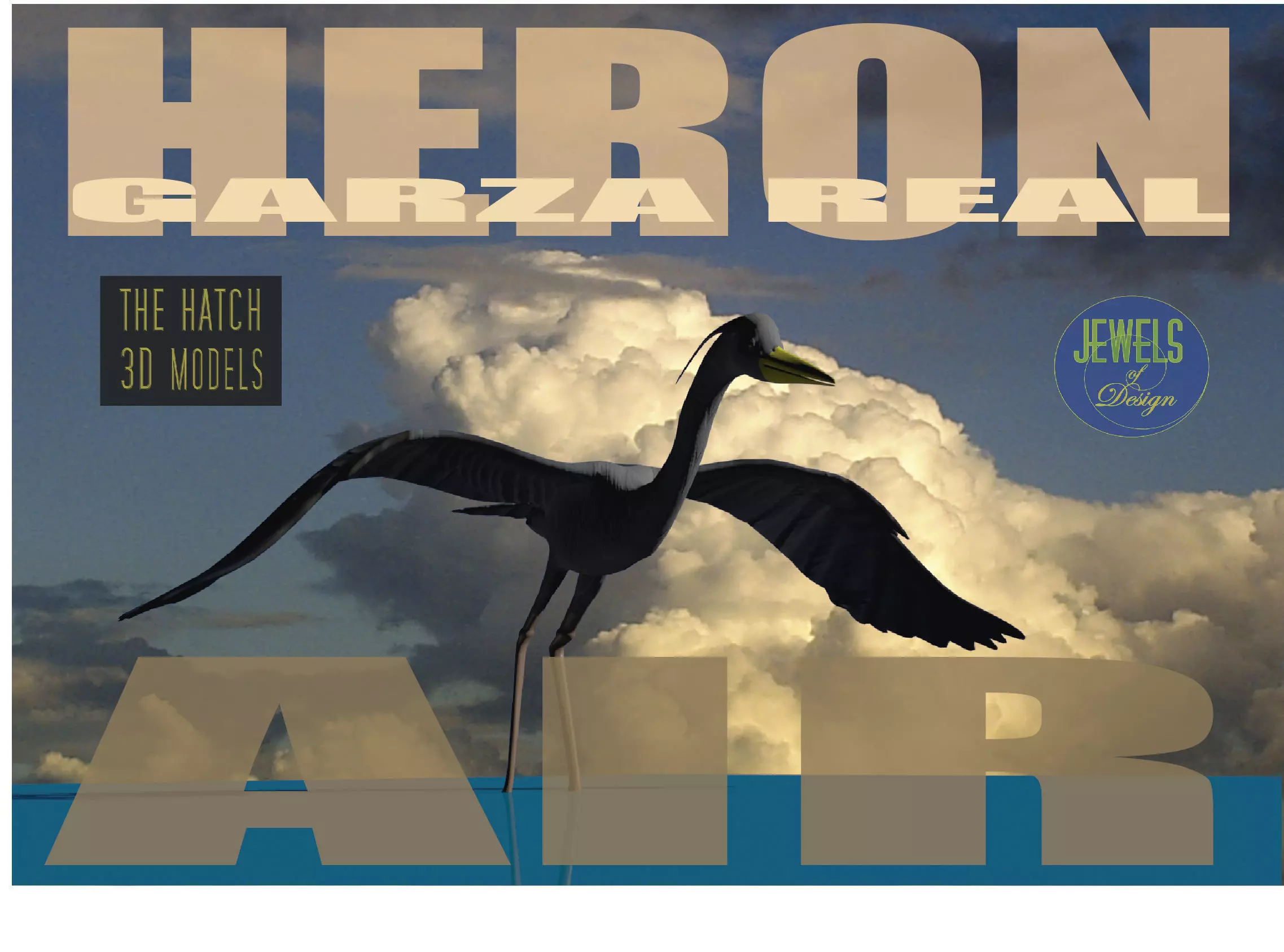Heron model flying in sky Low-poly 3D model_0