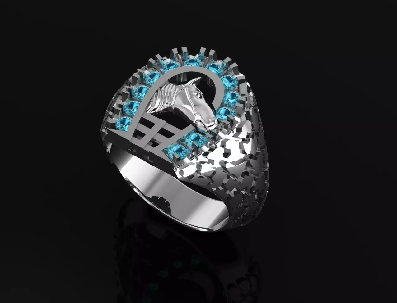 horseshoe ring with horsehead   3D print model_0