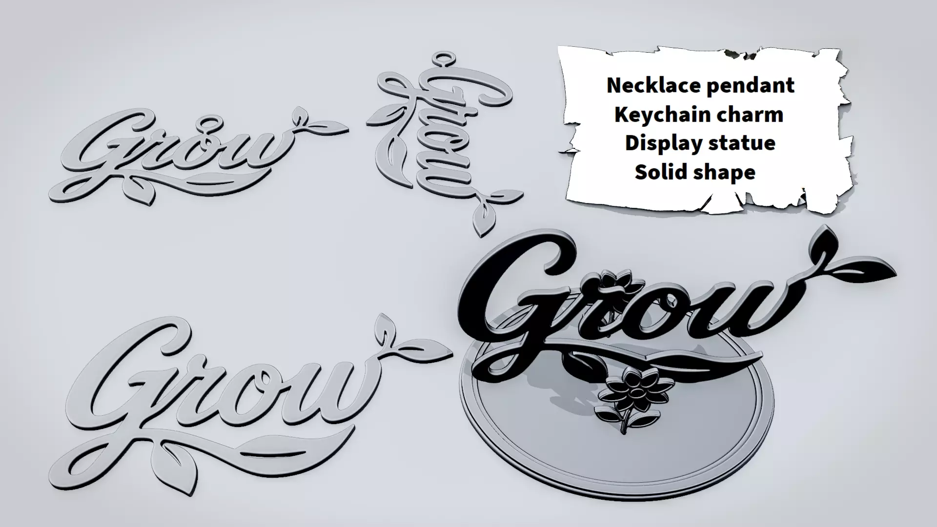 GROW Leaf Script Sign 3D print model