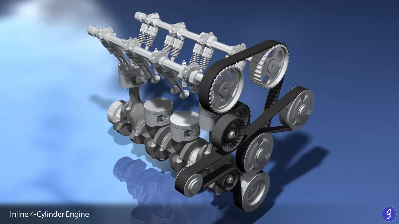 Engine Inline Four-Cylinder 3D model_0