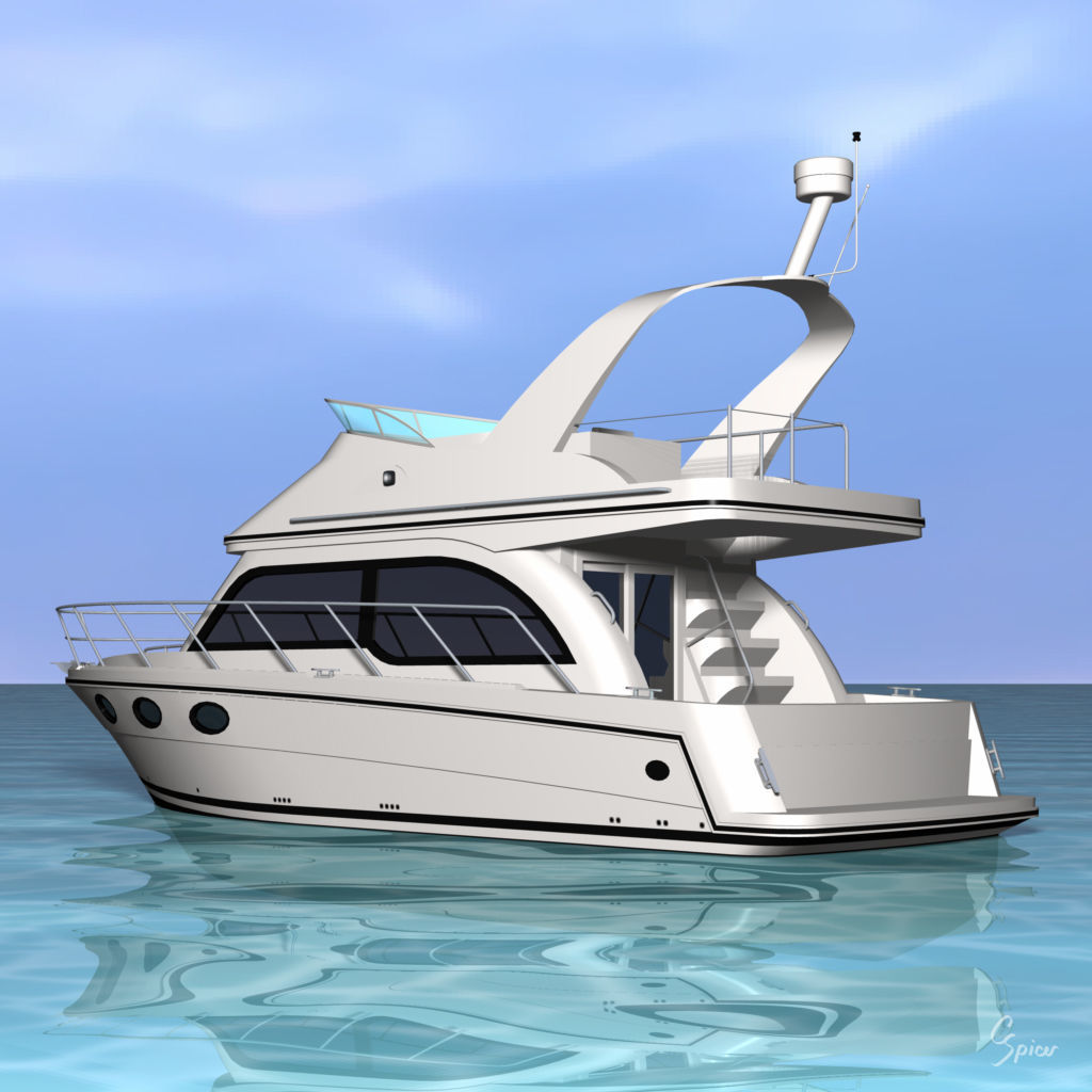 Cabin Cruiser Boat 3D model_2