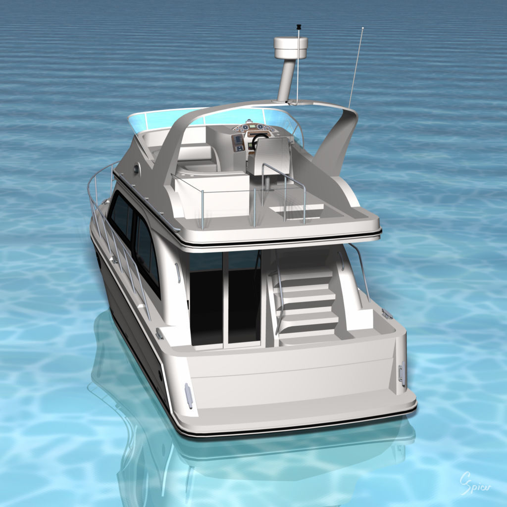 Cabin Cruiser Boat 3D model_8