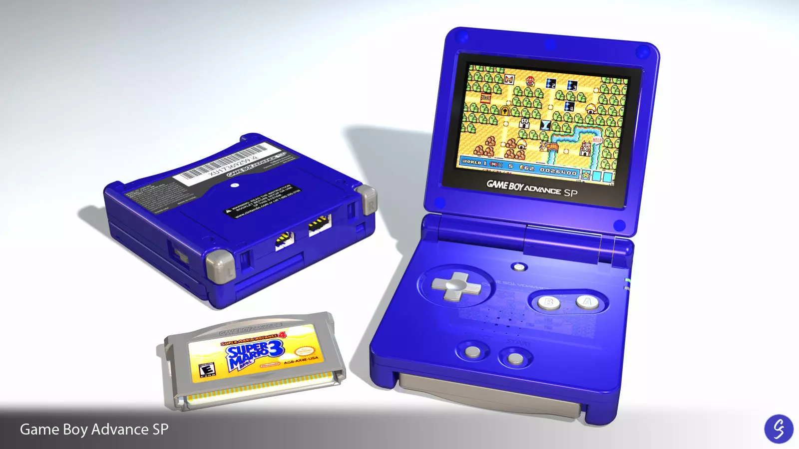 Nintendo Game Boy Advance SP Video Game Console and Cartridge 3D model_0