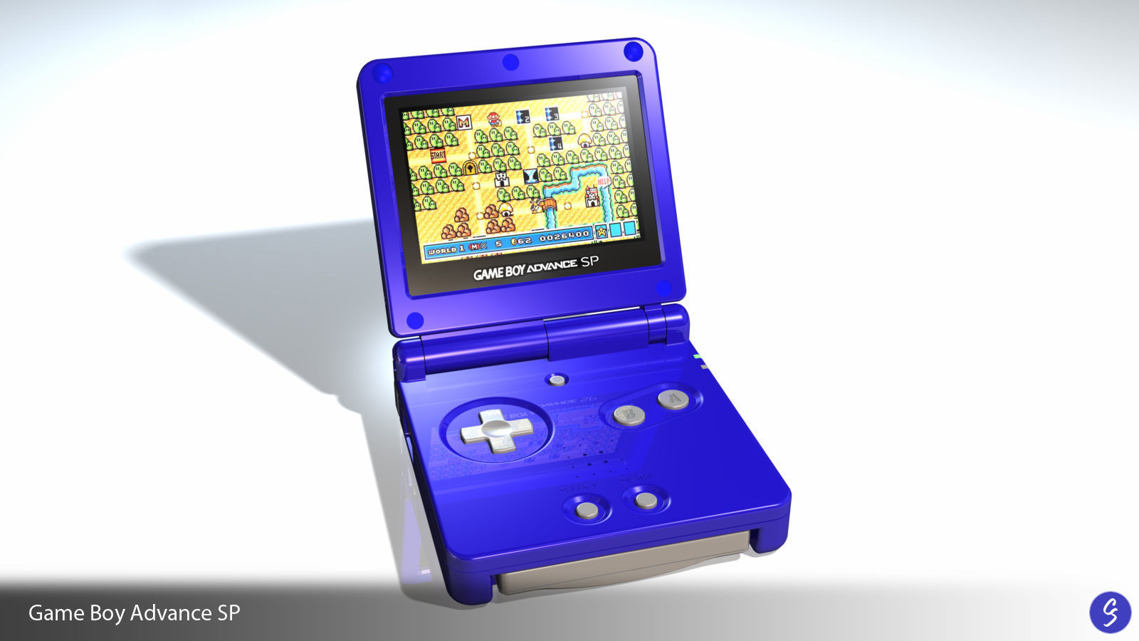 Nintendo Game Boy Advance SP Video Game Console and Cartridge 3D model_18