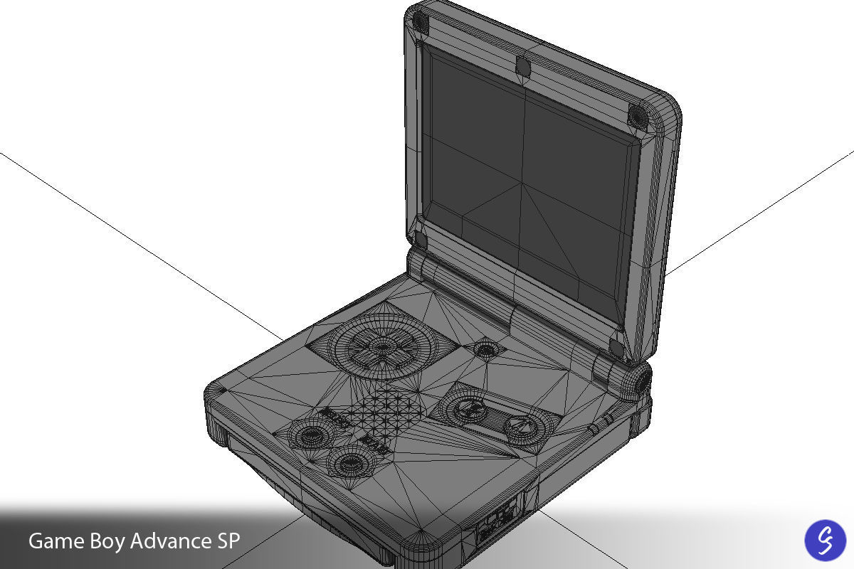 Nintendo Game Boy Advance SP Video Game Console and Cartridge 3D model_28