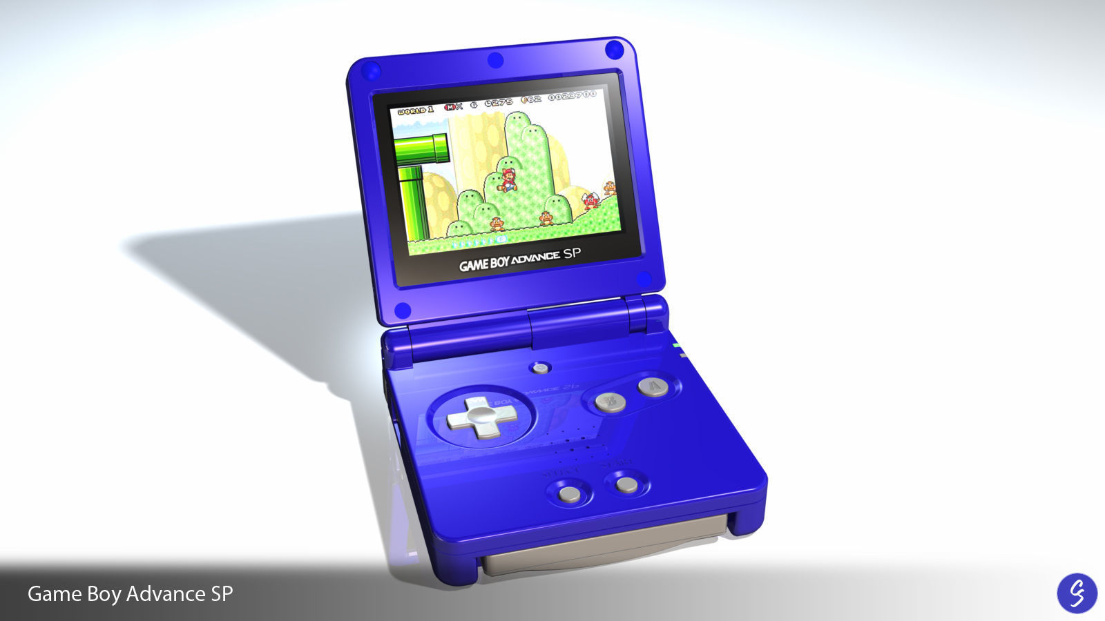 Nintendo Game Boy Advance SP Video Game Console and Cartridge 3D model_21