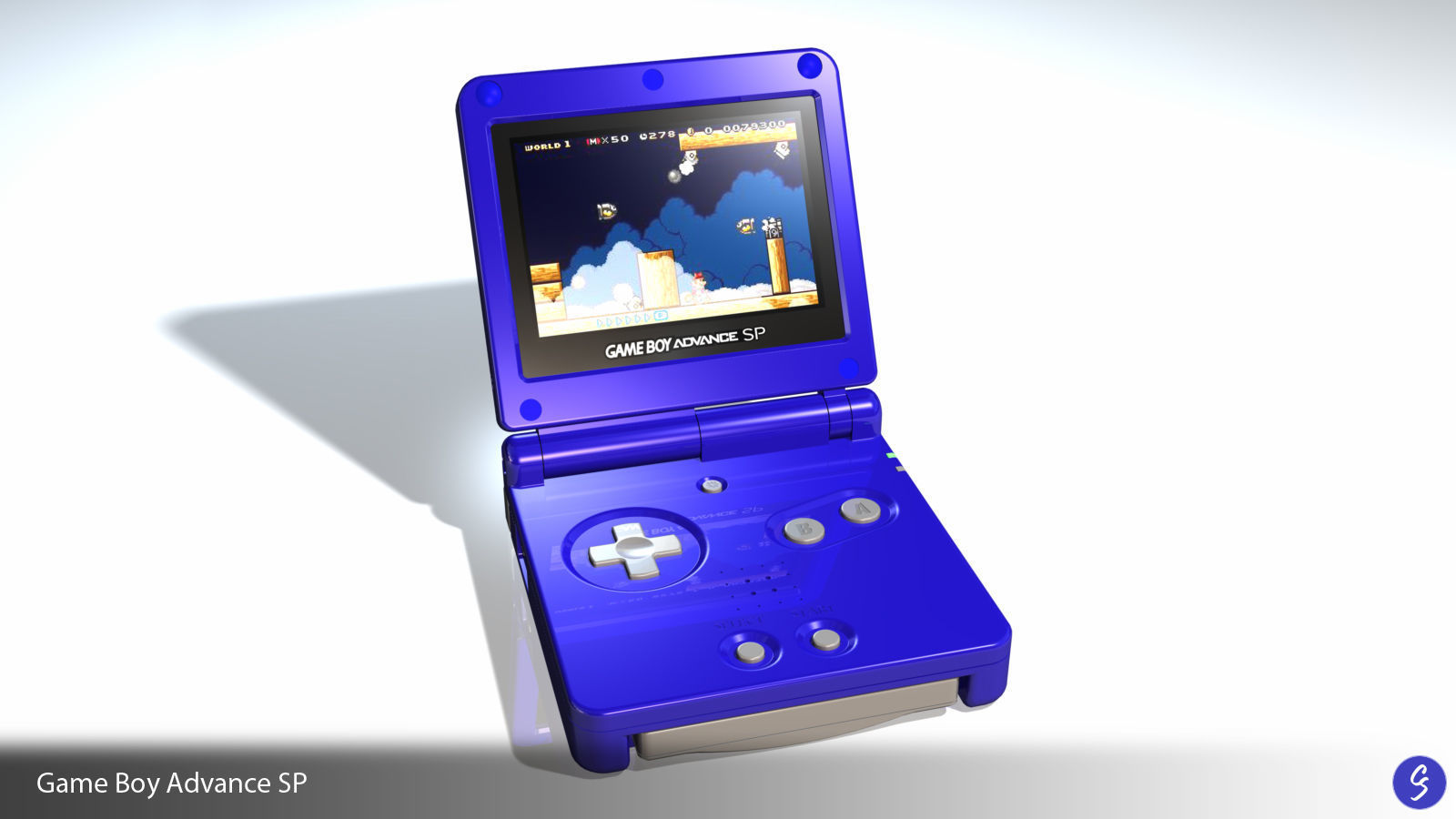 Nintendo Game Boy Advance SP Video Game Console and Cartridge 3D model_22