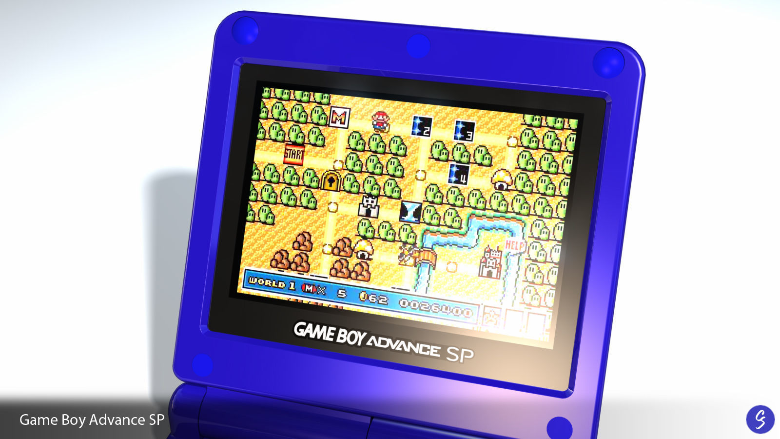 Nintendo Game Boy Advance SP Video Game Console and Cartridge 3D model_11