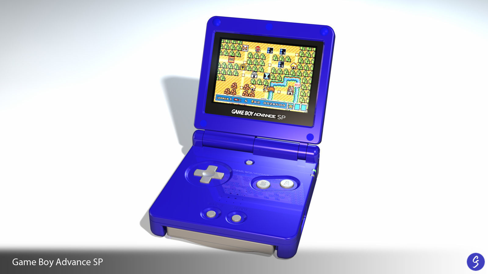 Nintendo Game Boy Advance SP Video Game Console and Cartridge 3D model_2