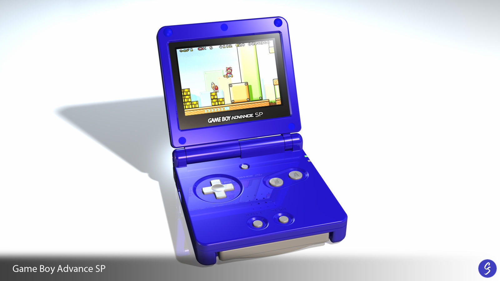 Nintendo Game Boy Advance SP Video Game Console and Cartridge 3D model_19