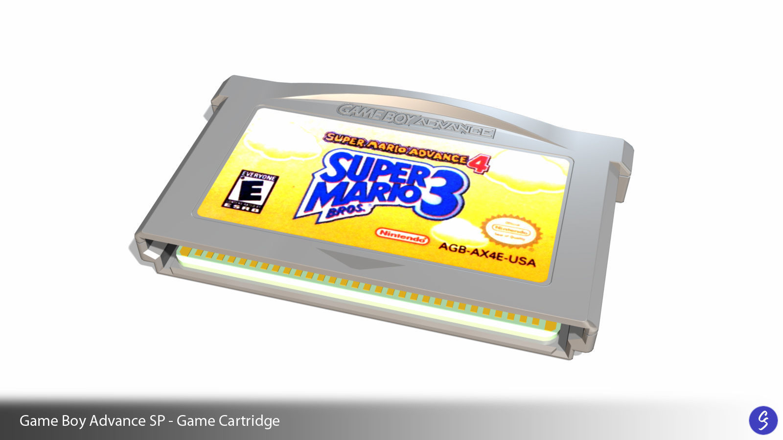 Nintendo Game Boy Advance SP Video Game Console and Cartridge 3D model_24