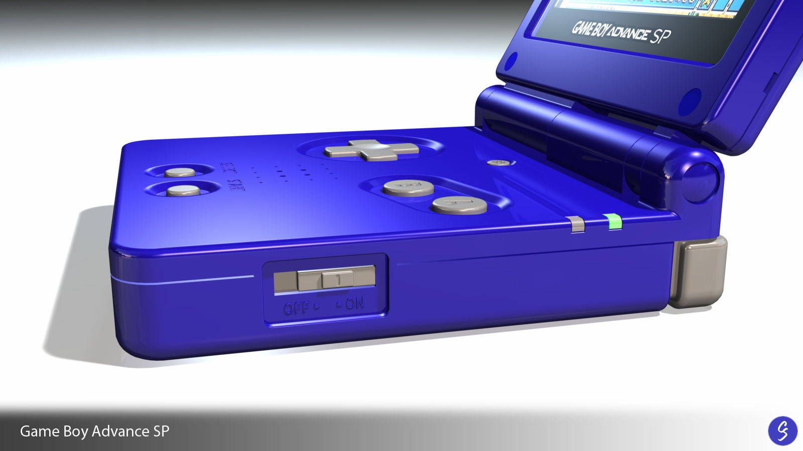 Nintendo Game Boy Advance SP Video Game Console and Cartridge 3D model_8