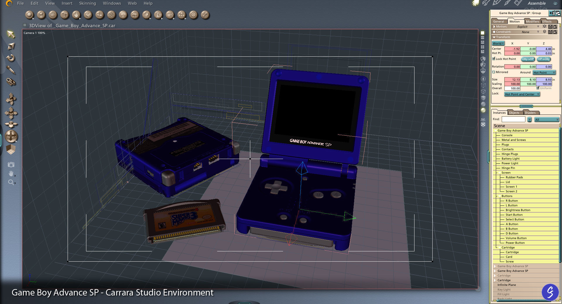 Nintendo Game Boy Advance SP Video Game Console and Cartridge 3D model_34