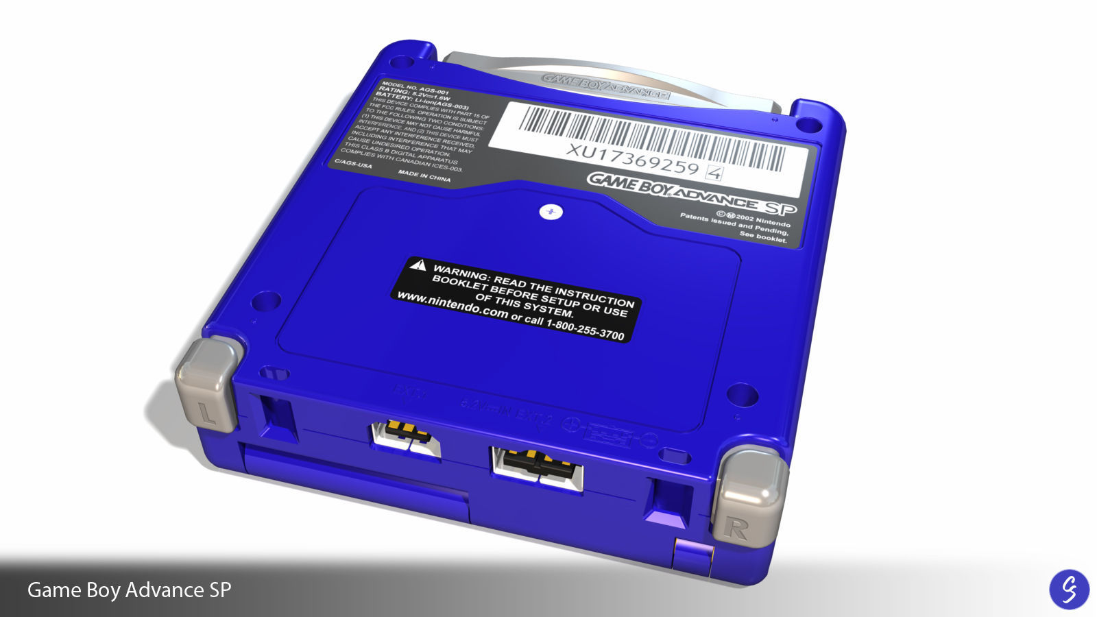 Nintendo Game Boy Advance SP Video Game Console and Cartridge 3D model_17