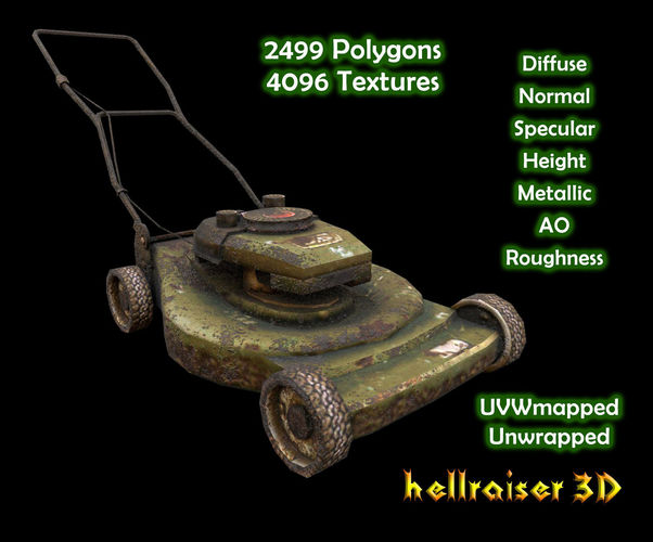 Lawn Mower - PBR - Textured Low-poly 3D model