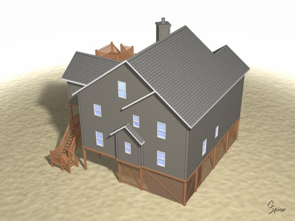 Summer Beach House Exterior 01 3D model_6