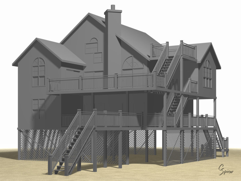 Summer Beach House Exterior 01 3D model_15