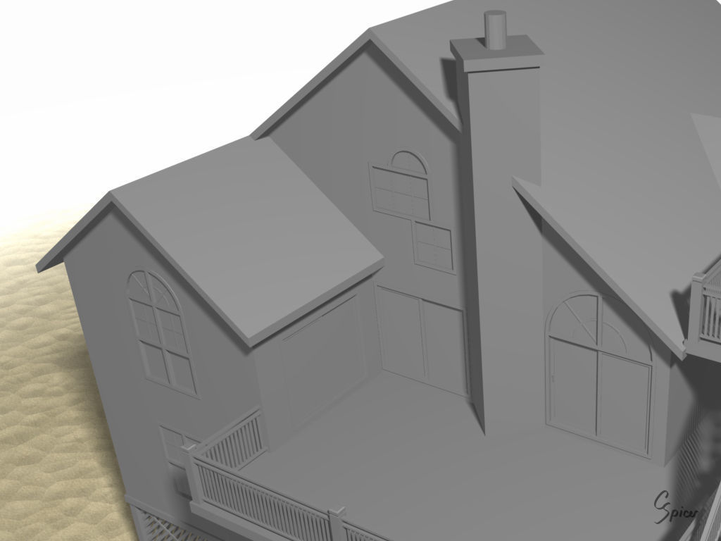 Summer Beach House Exterior 01 3D model_23