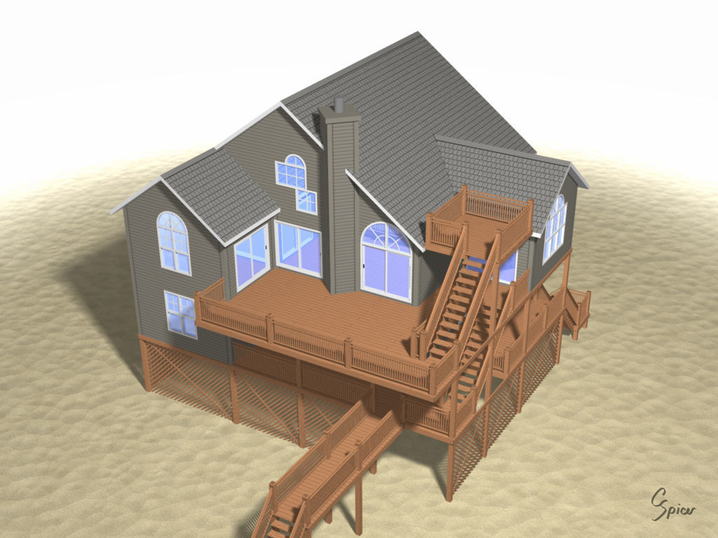 Summer Beach House Exterior 01 3D model_5