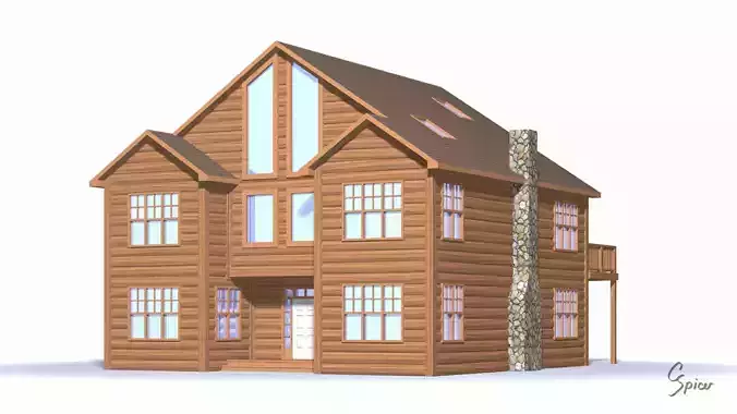 Winter Log Cabin Exterior 3D model