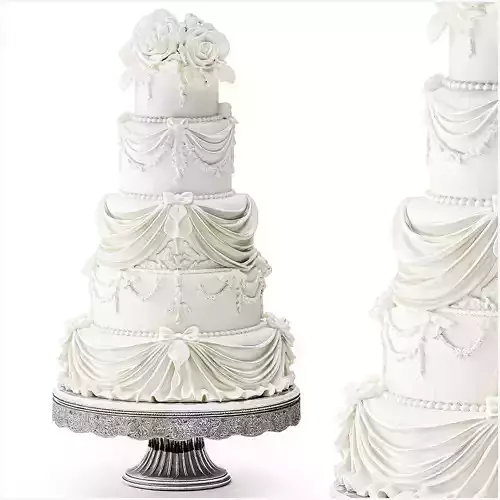 Wedding cake ruffle decor pastry bows flowers 3D model 4
