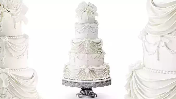 Wedding cake ruffle decor pastry bows flowers 3D model 2