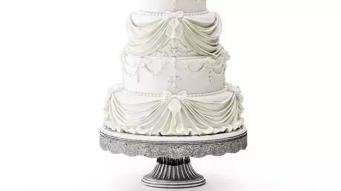 Wedding cake ruffle decor pastry bows flowers 3D model 6