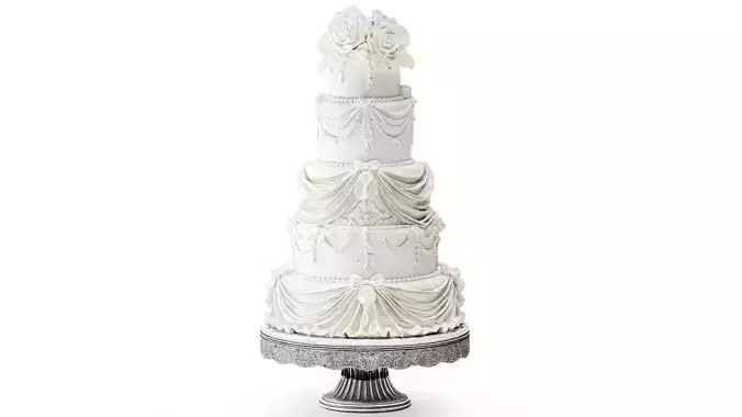 Wedding cake ruffle decor pastry bows flowers 3D model 5