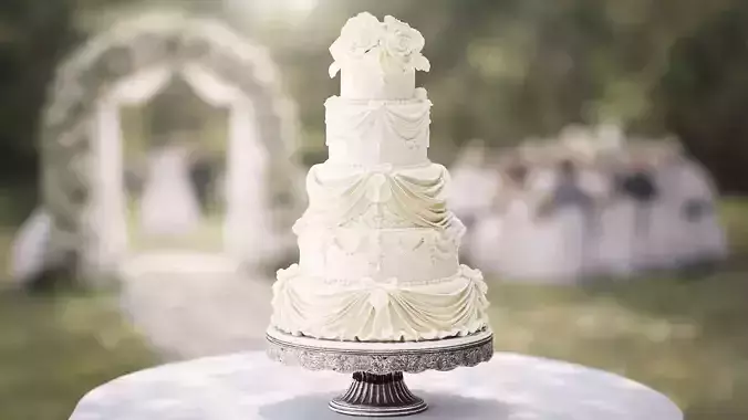 Wedding cake ruffle decor pastry bows flowers 3D model