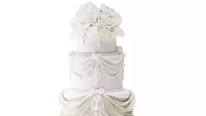 Wedding cake ruffle decor pastry bows flowers 3D model 7