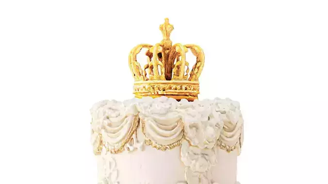 Wedding cake ruffled  decoration golden crown pastry 3D model 6