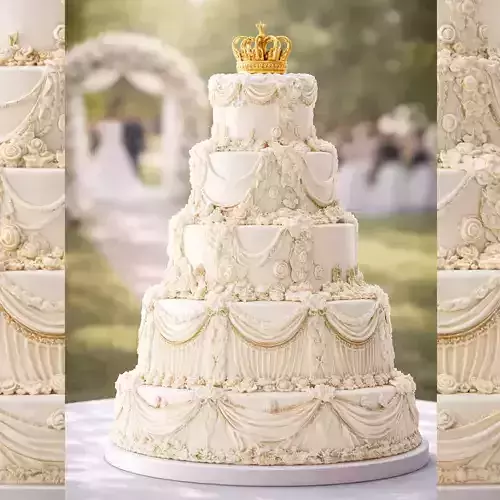 Wedding cake ruffled  decoration golden crown pastry 3D model 7