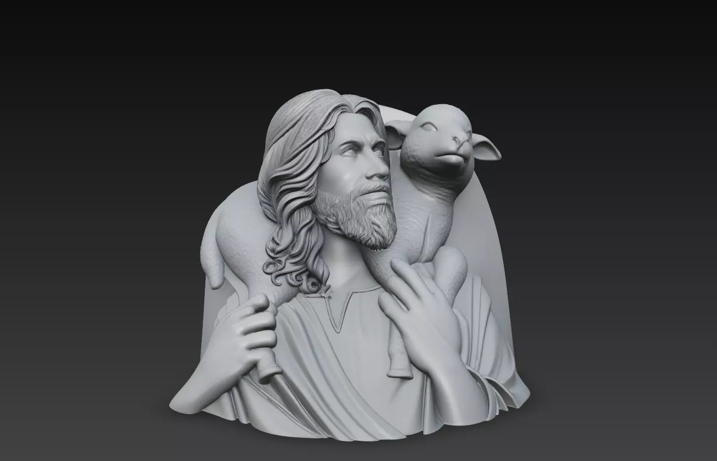 Jesus Christ Shepherd Sculpture Relief 3D Model 3D print model