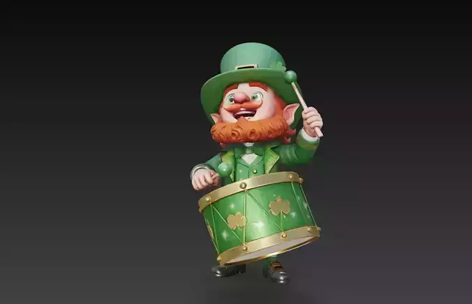Leprechaun Drummer Character Stylized 3D Model