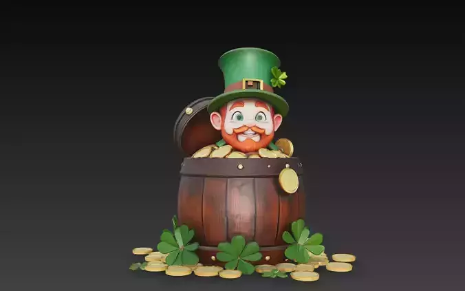 Leprechaun Character Treasure Pot Stylized 3D Model