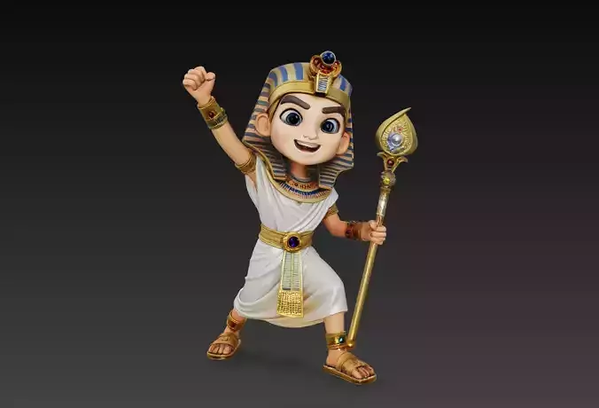 Stylized Egyptian Pharaoh Character Cute 3D Model